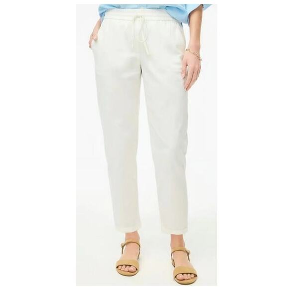 J. Crew Linen Blend Retreat Old Money Beachcore Pull On Relaxed White Ankle Pant - Picture 1 of 10